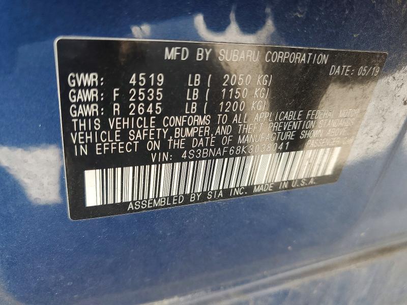 Продажа на аукционе авто 2019 Subaru Legacy, vin: 4S3BNAF68K3038041, номер лота: 60929856