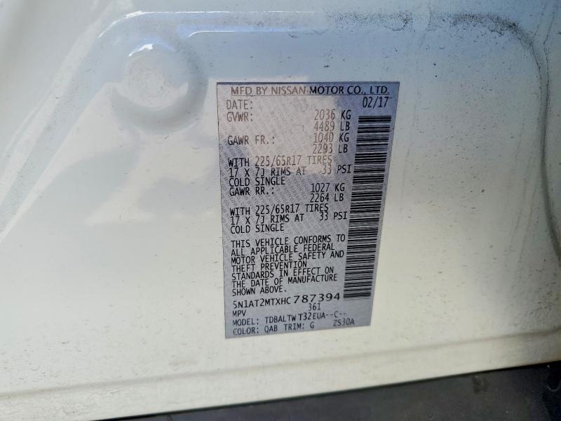 60077866 :رقم المزاد ، 5N1AT2MTXHC787394 vin ، 2017 Nissan Rogue مزاد بيع