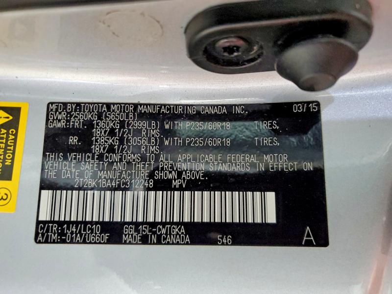 60633316 :رقم المزاد ، 2T2BK1BA4FC312248 vin ، 2015 Lexus Rx 350 مزاد بيع