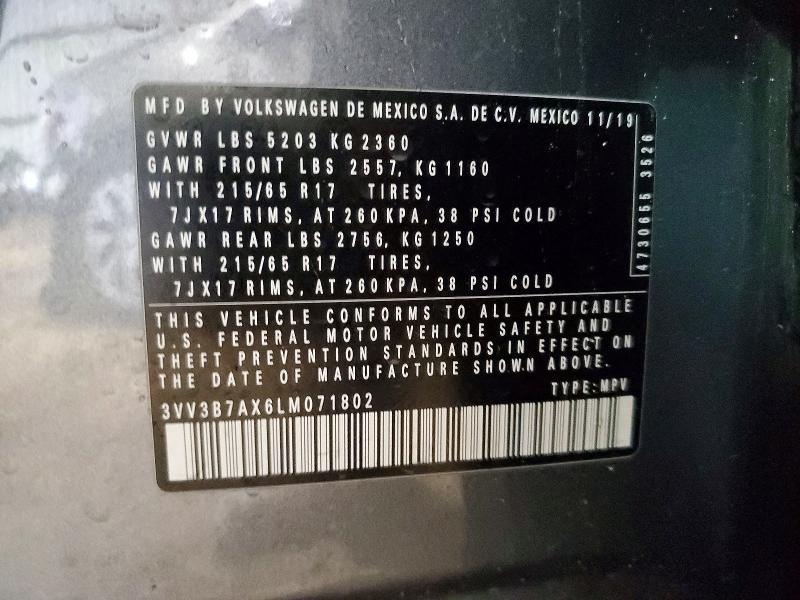 Aukcja sprzedaży 2020 Volkswagen Tiguan, vin: 3VV3B7AX6LM071802, numer aukcji: 60981106