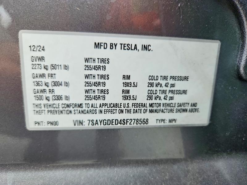 Продаж на аукціоні авто 2025 Tesla Model Y, vin: 7SAYGDED4SF278568, номер лоту: 60260916