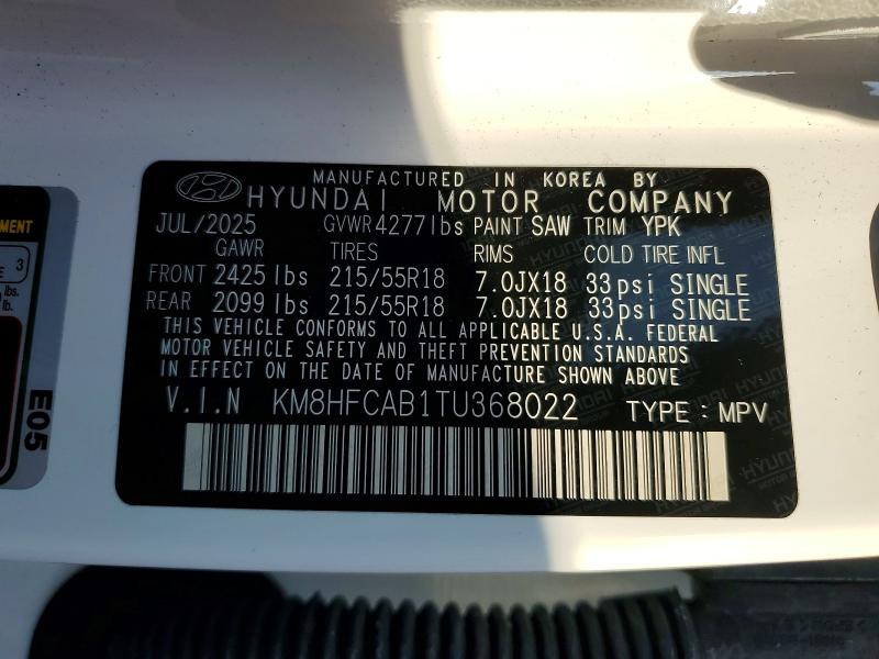 Продаж на аукціоні авто 2026 Hyundai Kona, vin: KM8HFCAB1TU368022, номер лоту: 62105106