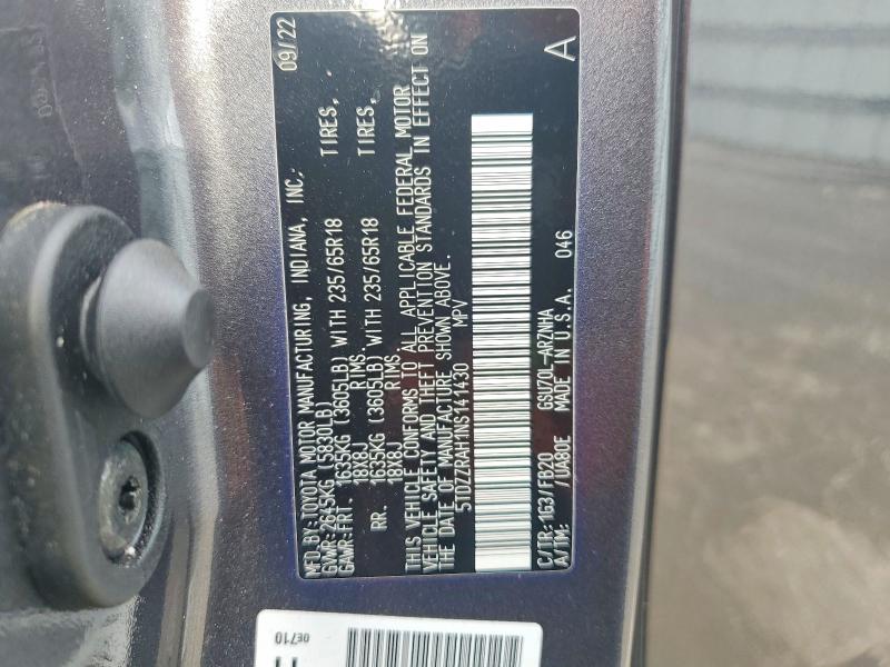 Aukcja sprzedaży 2022 Toyota Highlander, vin: 5TDZZRAH1NS141430, numer aukcji: 61517036