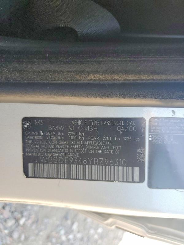 Продажа на аукционе авто 2000 Bmw M5, vin: WBSDE9348YBZ96310, номер лота: 60492476