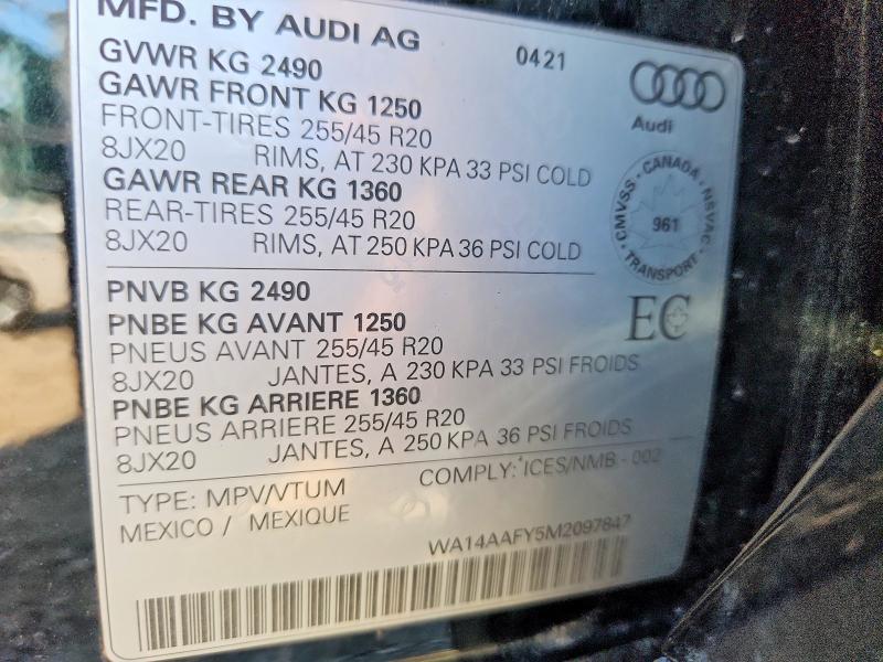 Продаж на аукціоні авто 2021 Audi Q5, vin: WA14AAFY5M2097847, номер лоту: 59590676