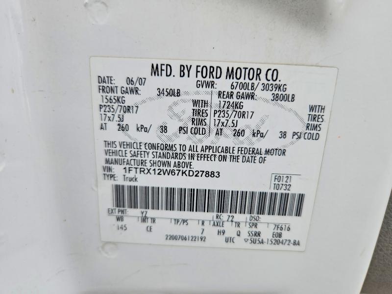 Продаж на аукціоні авто 2007 Ford F150, vin: 1FTRX12W67KD27883, номер лоту: 60580126