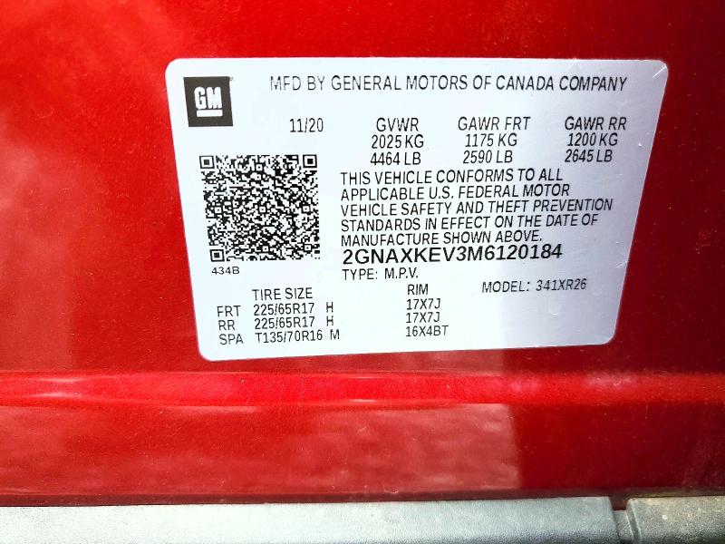 62055826 :رقم المزاد ، 2GNAXKEV3M6120184 vin ، 2021 Chevrolet Equinox مزاد بيع