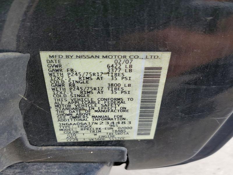61314056 :رقم المزاد ، 1N6AA06A37N234483 vin ، 2007 Nissan Titan مزاد بيع