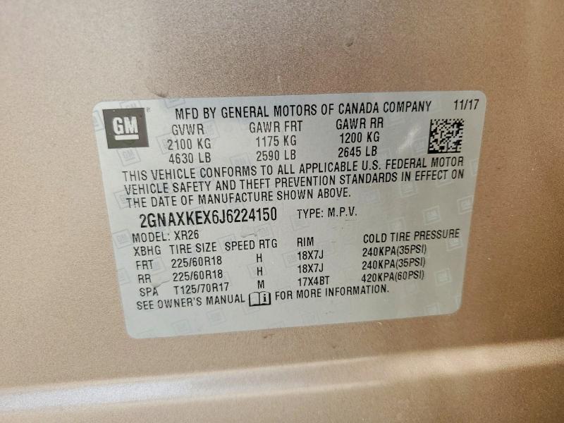 2018 Chevrolet Equinox მანქანა იყიდება აუქციონზე, vin: 2GNAXKEX6J6224150, აუქციონის ნომერი: 60763756