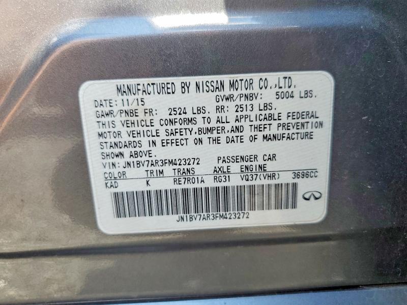 62927846 :رقم المزاد ، JN1BV7AR3FM423272 vin ، 2015 Infiniti Q50 مزاد بيع
