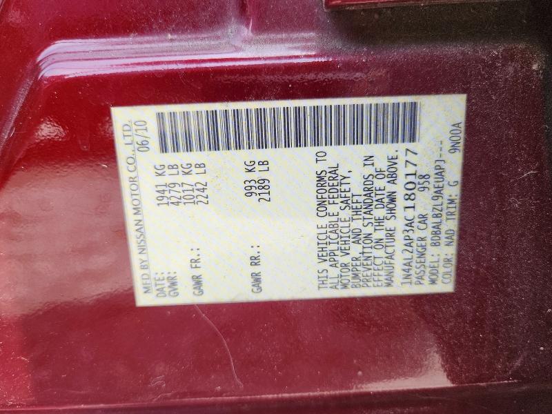Aukcja sprzedaży 2010 Nissan Altima, vin: 1N4AL2AP3AC180177, numer aukcji: 62132286