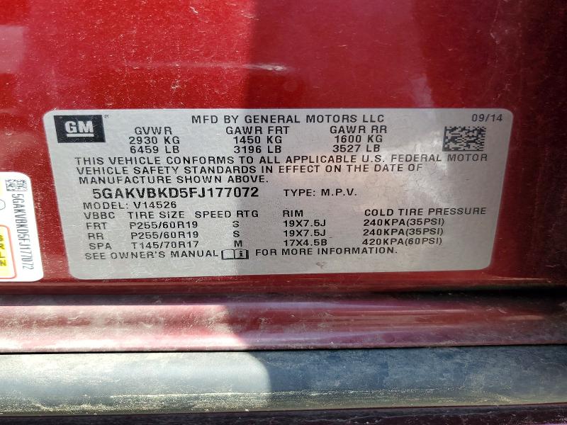 59216646 :رقم المزاد ، 5GAKVBKD5FJ177072 vin ، 2015 Buick Enclave مزاد بيع