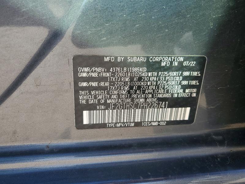 Aukcja sprzedaży 2023 Subaru Crosstrek, vin: JF2GTHSC7PH226741, numer aukcji: 59896466