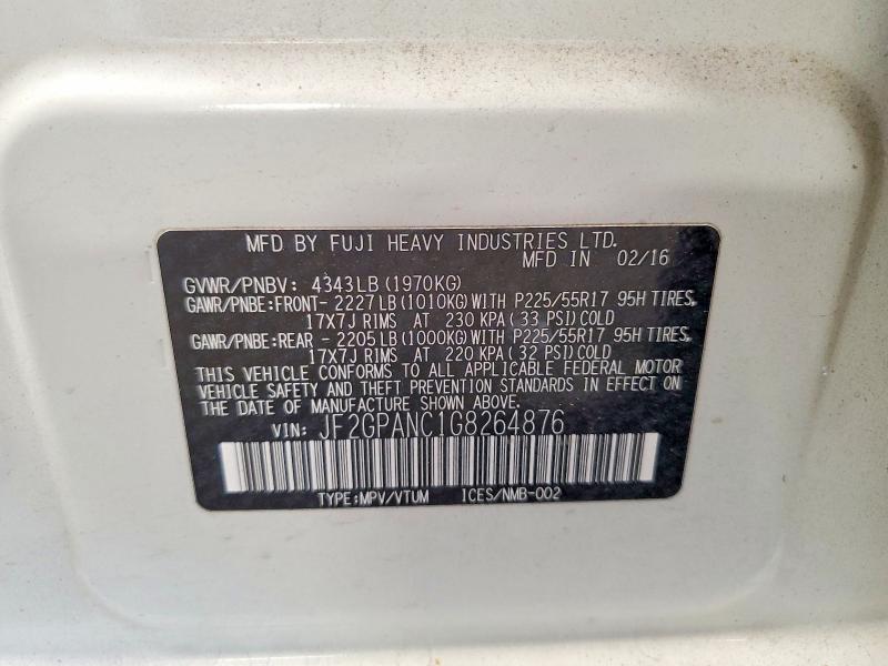 Продаж на аукціоні авто 2016 Subaru Crosstrek, vin: JF2GPANC1G8264876, номер лоту: 63300666