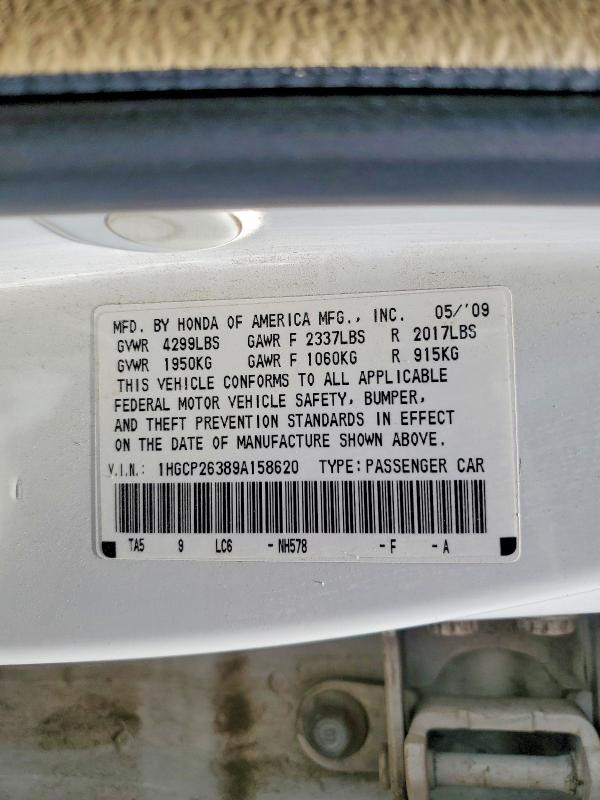 Продажа на аукционе авто 2009 Honda Accord, vin: 1HGCP26389A158620, номер лота: 61807796