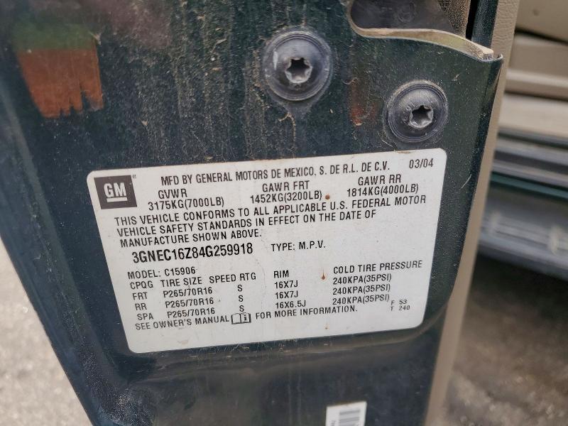 2004 Chevrolet Suburban მანქანა იყიდება აუქციონზე, vin: 3GNEC16Z84G259918, აუქციონის ნომერი: 62462966