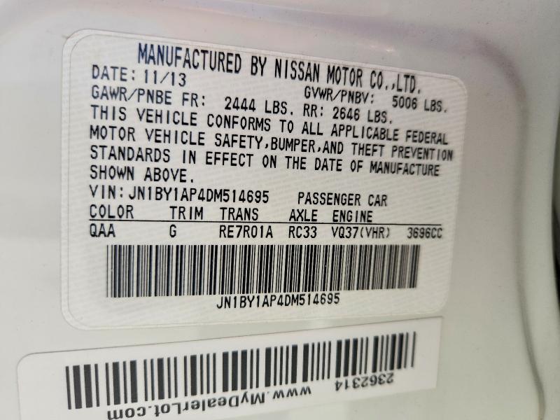 2013 Infiniti M37 მანქანა იყიდება აუქციონზე, vin: JN1BY1AP4DM514695, აუქციონის ნომერი: 62638356