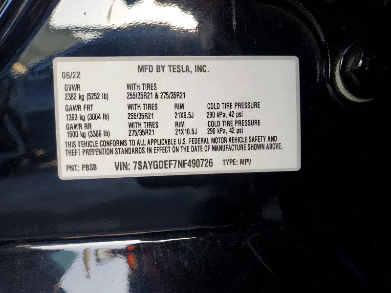 Aukcja sprzedaży 2022 Tesla Model Y, vin: 7SAYGDEF7NF490726, numer aukcji: 62912866