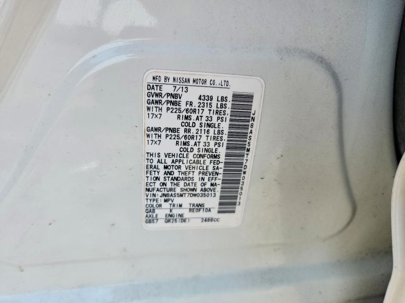 63213156 :رقم المزاد ، JN8AS5MT7DW035013 vin ، 2013 Nissan Rogue مزاد بيع