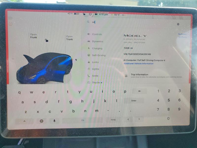 59576416 :رقم المزاد ، 7SAYGDEEXSA339749 vin ، 2025 Tesla Model Y مزاد بيع