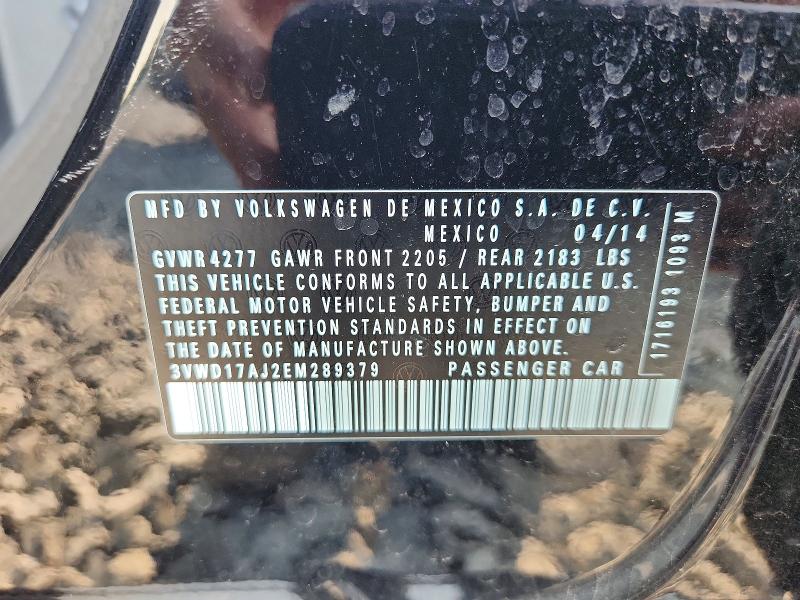61302276 :رقم المزاد ، 3VWD17AJ2EM289379 vin ، 2014 Volkswagen Jetta مزاد بيع