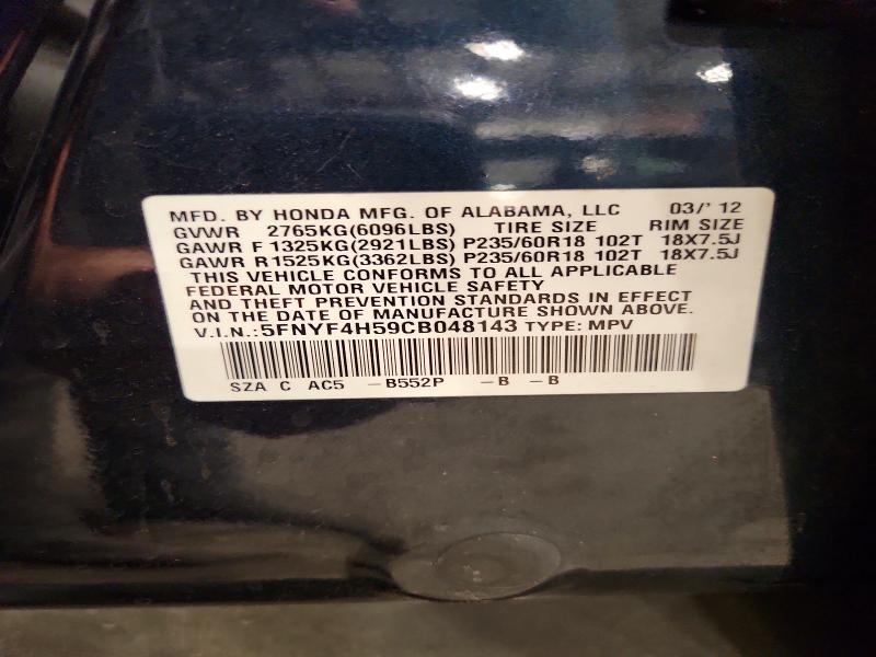 2012 Honda Pilot მანქანა იყიდება აუქციონზე, vin: 5FNYF4H59CB048143, აუქციონის ნომერი: 61244346