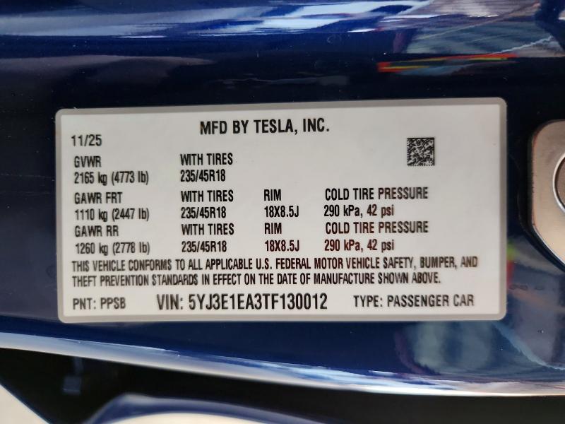 Aukcja sprzedaży 2026 Tesla Model 3, vin: 5YJ3E1EA3TF130012, numer aukcji: 62002656