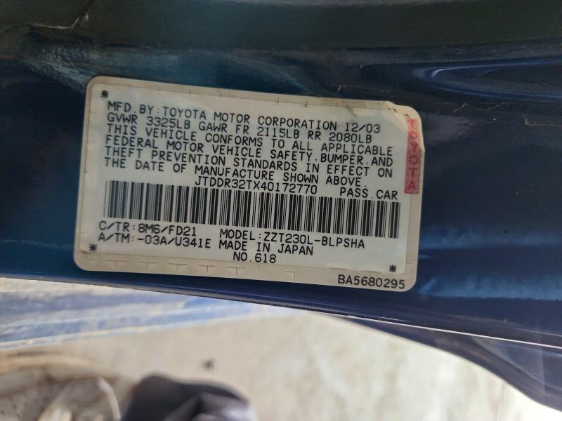 61119636 :رقم المزاد ، JTDDR32TX40172770 vin ، 2004 Toyota Celica مزاد بيع