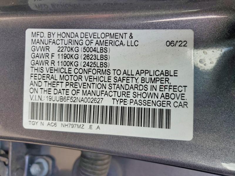 Продаж на аукціоні авто 2022 Acura Tlx, vin: 19UUB6F52NA002627, номер лоту: 63545776