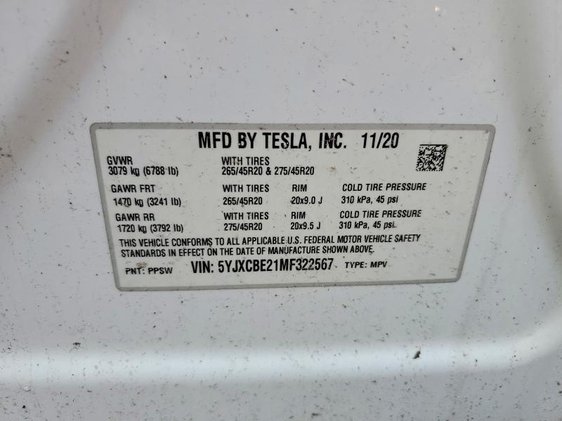 Продажа на аукционе авто 2021 Tesla Model X, vin: 5YJXCBE21MF322567, номер лота: 60150926