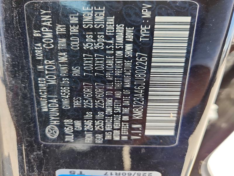 Продажа на аукционе авто 2018 Hyundai Tucson, vin: KM8J23A46JU802267, номер лота: 63195376