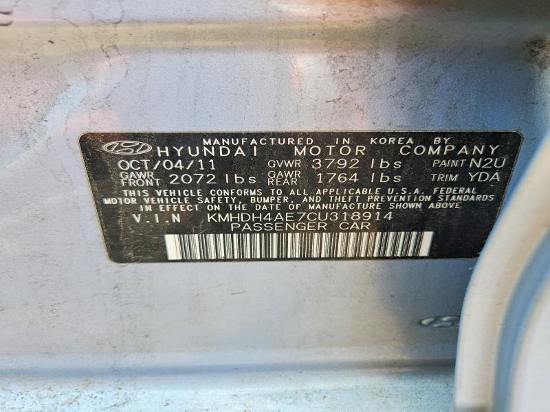 62752406 :رقم المزاد ، KMHDH4AE7CU318914 vin ، 2012 Hyundai Elantra مزاد بيع