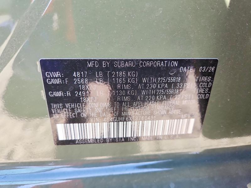 Aukcja sprzedaży 2026 Subaru Crosstrek, vin: 4S4GUHF6XT3760495, numer aukcji: 61999596
