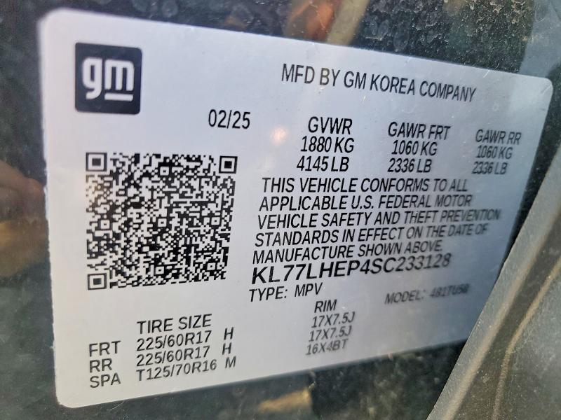 61524226 :رقم المزاد ، KL77LHEP4SC233128 vin ، 2025 Chevrolet Trax مزاد بيع