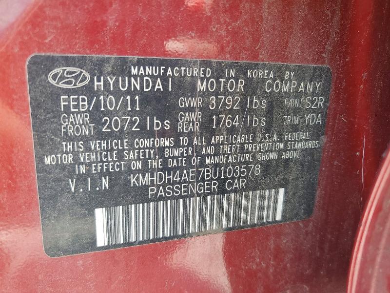 Aukcja sprzedaży 2011 Hyundai Elantra, vin: KMHDH4AE7BU103578, numer aukcji: 61617316