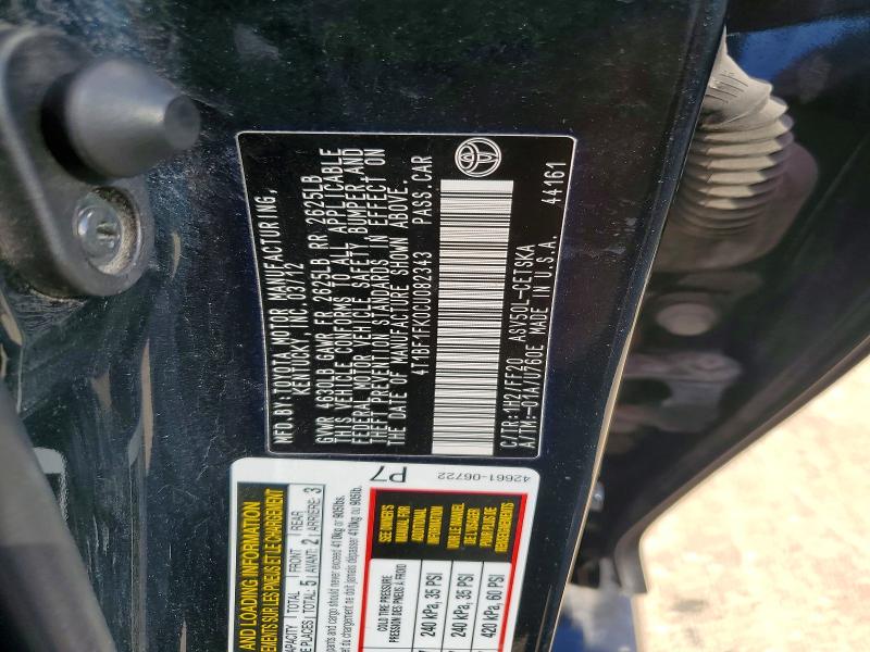 2012 Toyota Camry მანქანა იყიდება აუქციონზე, vin: 4T1BF1FK0CU082343, აუქციონის ნომერი: 60952546