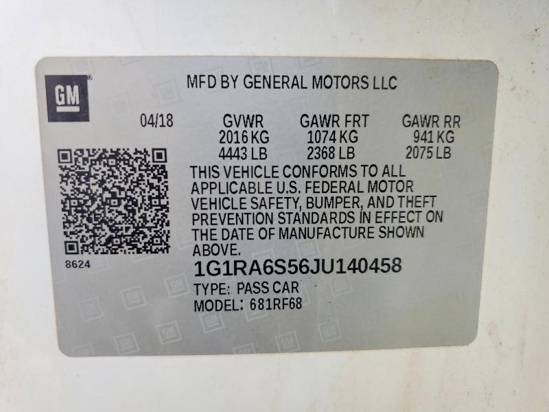 Aukcja sprzedaży 2018 Chevrolet Volt, vin: 1G1RA6S56JU140458, numer aukcji: 59295526