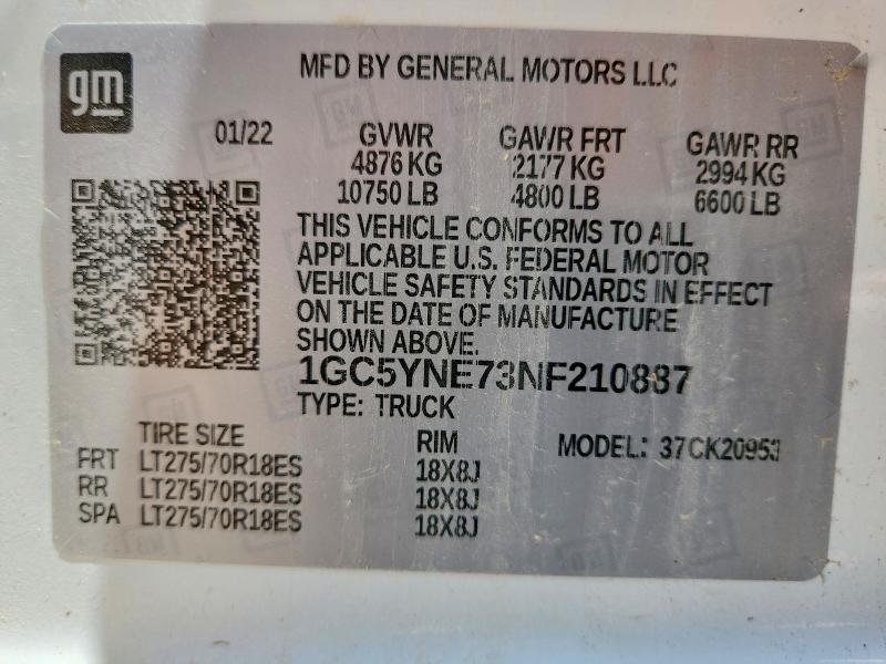 59342396 :رقم المزاد ، 1GC5YNE73NF210887 vin ، 2022 Chevrolet Silverado مزاد بيع