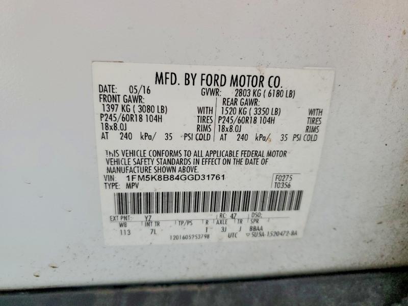 Продаж на аукціоні авто 2016 Ford Explorer, vin: 1FM5K8B84GGD31761, номер лоту: 59251646