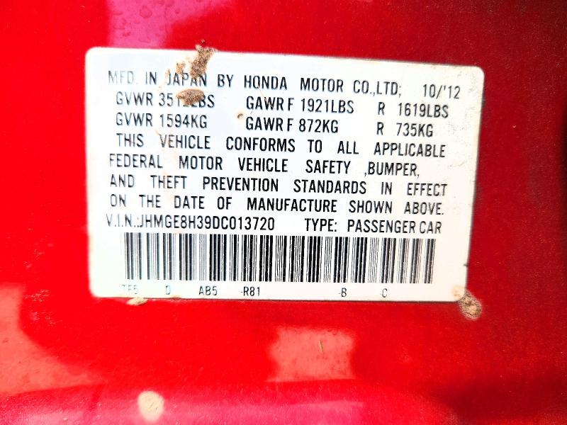 Продажа на аукционе авто 2013 Honda Fit, vin: JHMGE8H39DC013720, номер лота: 62786516