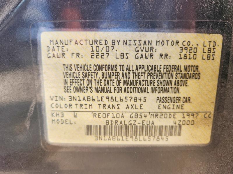 60227946 :رقم المزاد ، 3N1AB61E98L657845 vin ، 2008 Nissan Sentra مزاد بيع