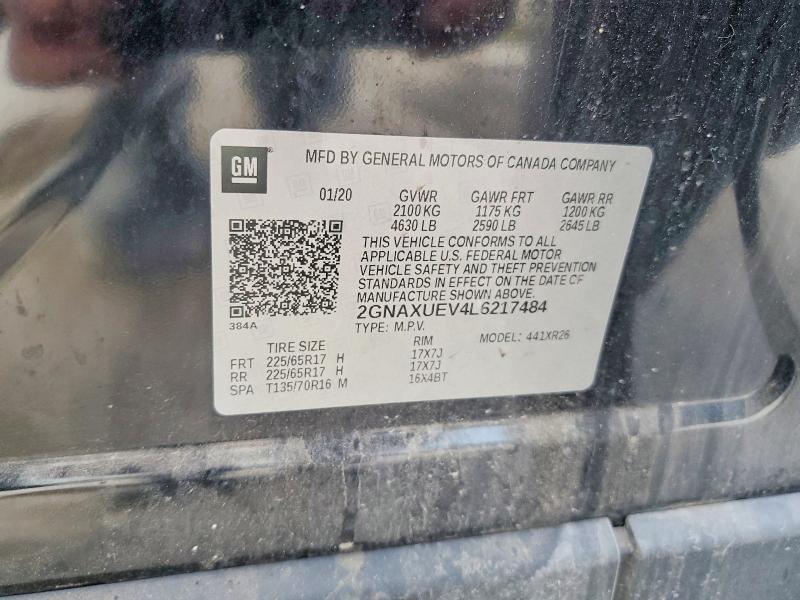 60947726 :رقم المزاد ، 2GNAXUEV4L6217484 vin ، 2020 Chevrolet Equinox مزاد بيع