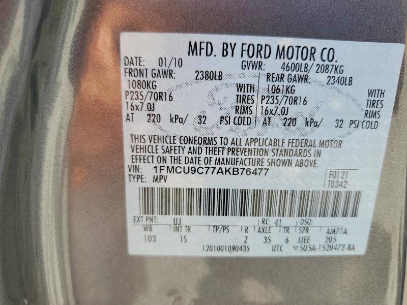 Aukcja sprzedaży 2010 Ford Escape, vin: 1FMCU9C77AKB76477, numer aukcji: 61226346