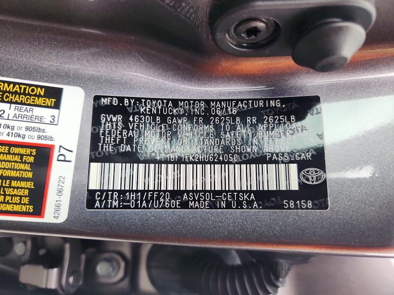 61886476 :رقم المزاد ، 4T1BF1FK2HU624050 vin ، 2017 Toyota Camry مزاد بيع
