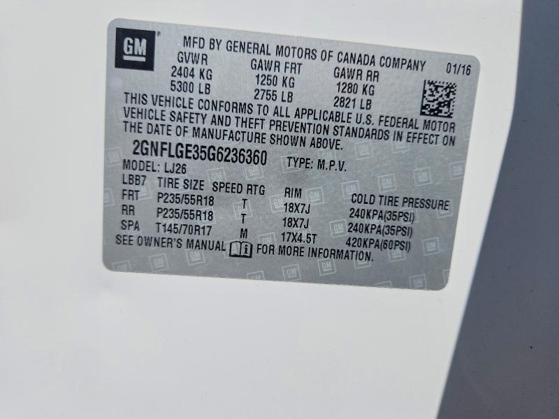 62321896 :رقم المزاد ، 2GNFLGE35G6236360 vin ، 2016 Chevrolet Equinox مزاد بيع