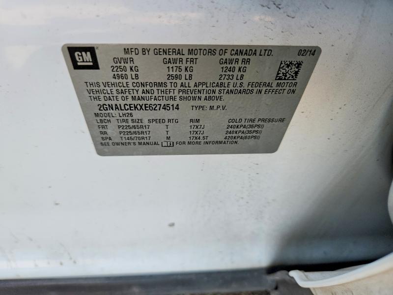 Продаж на аукціоні авто 2014 Chevrolet Equinox, vin: 2GNALCEKXE6274514, номер лоту: 61011186