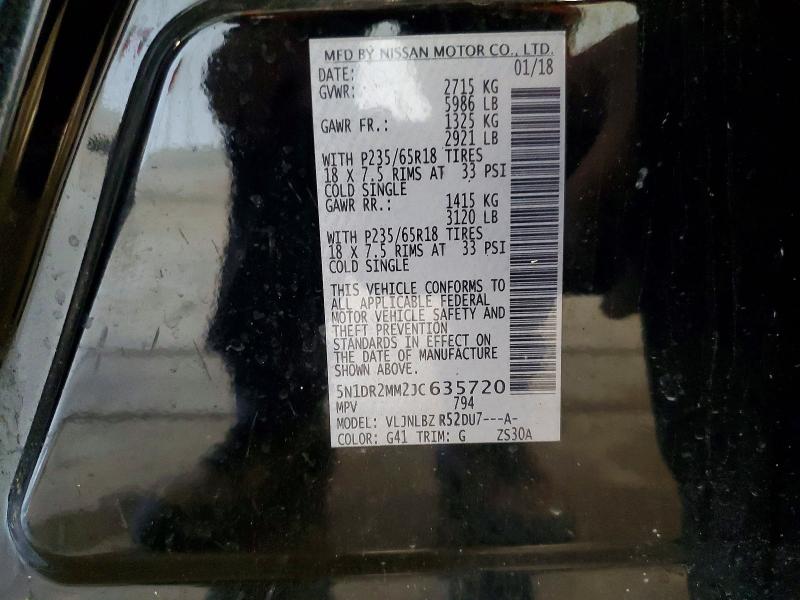 Продаж на аукціоні авто 2018 Nissan Pathfinder, vin: 5N1DR2MM2JC635720, номер лоту: 62039316