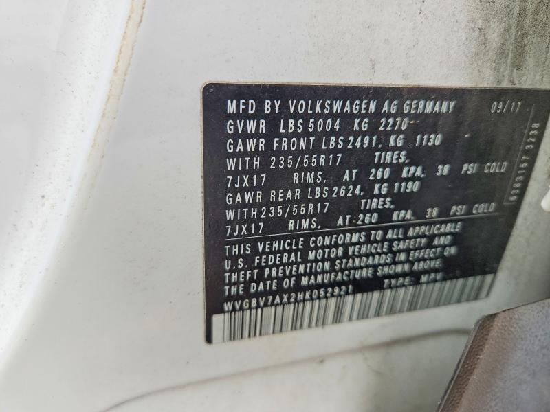 2017 Volkswagen Tiguan მანქანა იყიდება აუქციონზე, vin: WVGBV7AX2HK052921, აუქციონის ნომერი: 59794546
