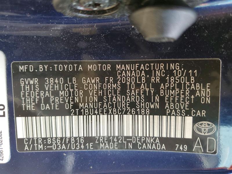 2024 Toyota Corolla მანქანა იყიდება აუქციონზე, vin: 2T1BU4EEXBC726188, აუქციონის ნომერი: 62751686