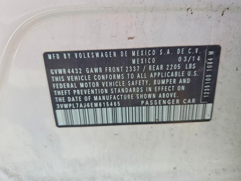 2014 Volkswagen Jetta მანქანა იყიდება აუქციონზე, vin: 3VWPL7AJ6EM615465, აუქციონის ნომერი: 62688346